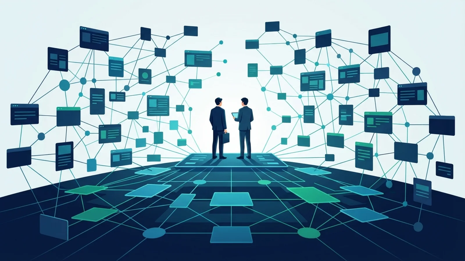 複数ブランド、子会社サイト、委託先ポータル、ドメインとIPの関係を俯瞰して調査対象範囲を整理しているイメージ