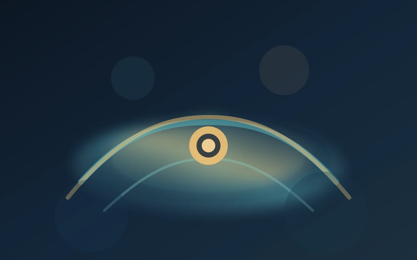 中央の階層コアから三つの利用帯が上方向へ広がり、真ん中の帯が中間の余裕として強調される抽象図