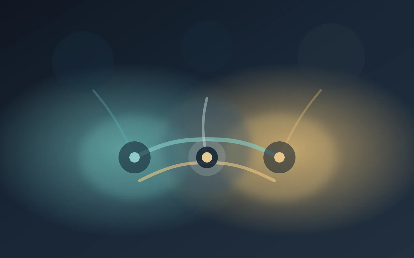 中央の核から左右の判断軸へ流れが分かれ、個人利用の余裕と会社の管理境界を別に整理する抽象図