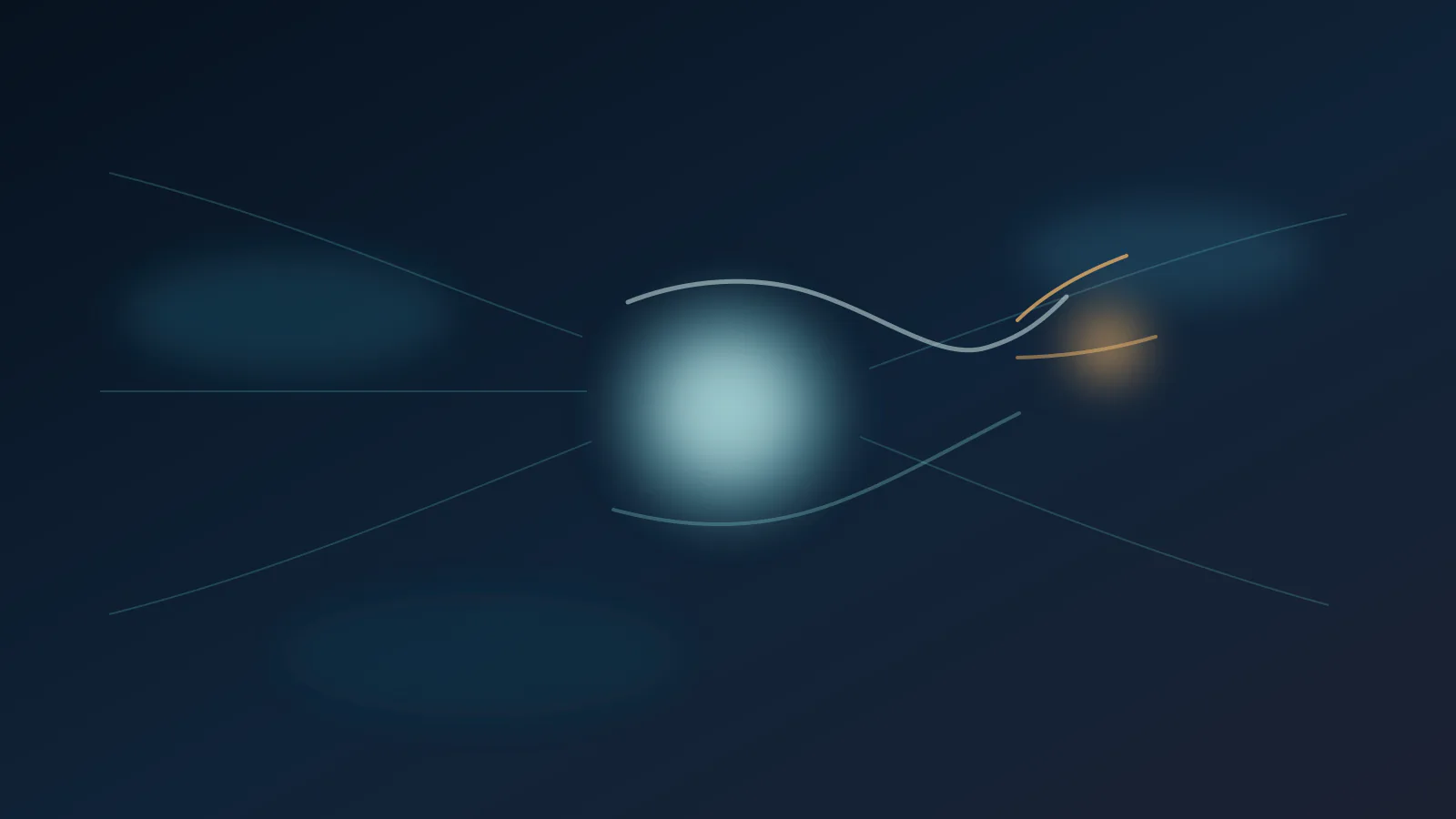 複数の流れが巨大な計算中枢に集まり、その外縁の一部から外側へ漏れ出す亀裂が生じている抽象図