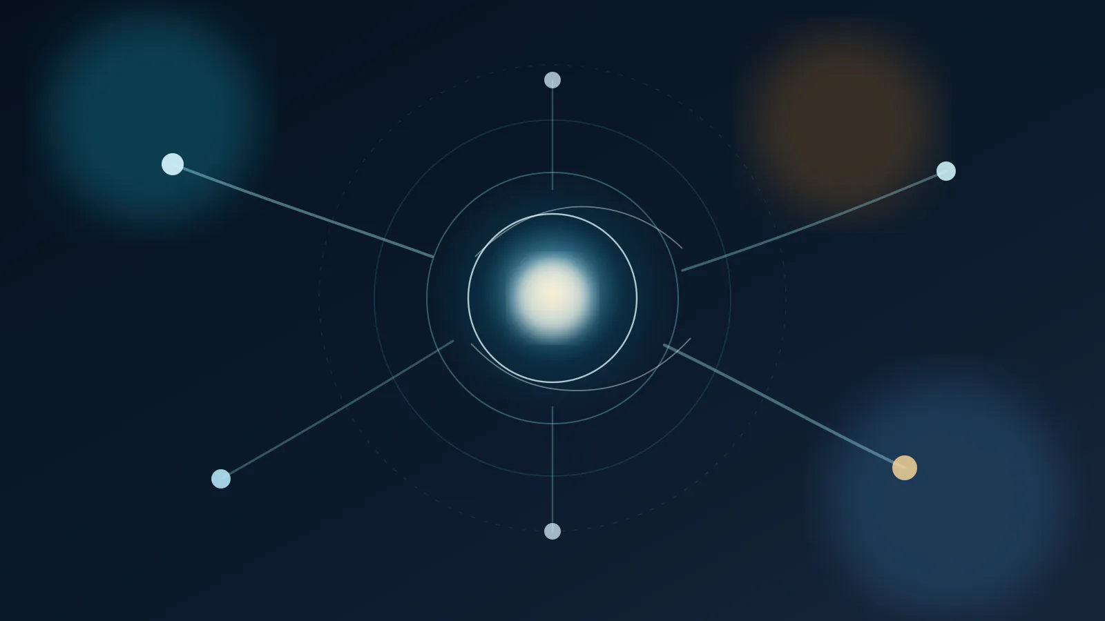 中央の発光する中核の周囲に複数の防御レーンと接続経路が広がり、限定された参加ルートだけが内側へ届く抽象図