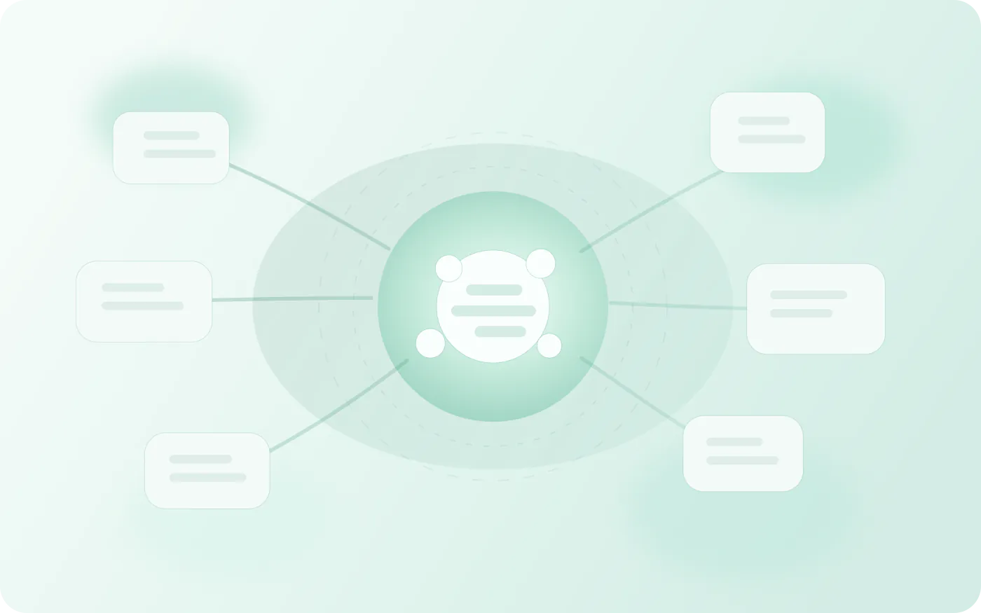 企業の中央コアを囲むように公開 URL、管理画面、拠点接続、委託先導線、SaaS 連携導線が分散し、中央の棚卸しハブへ戻っていく抽象図