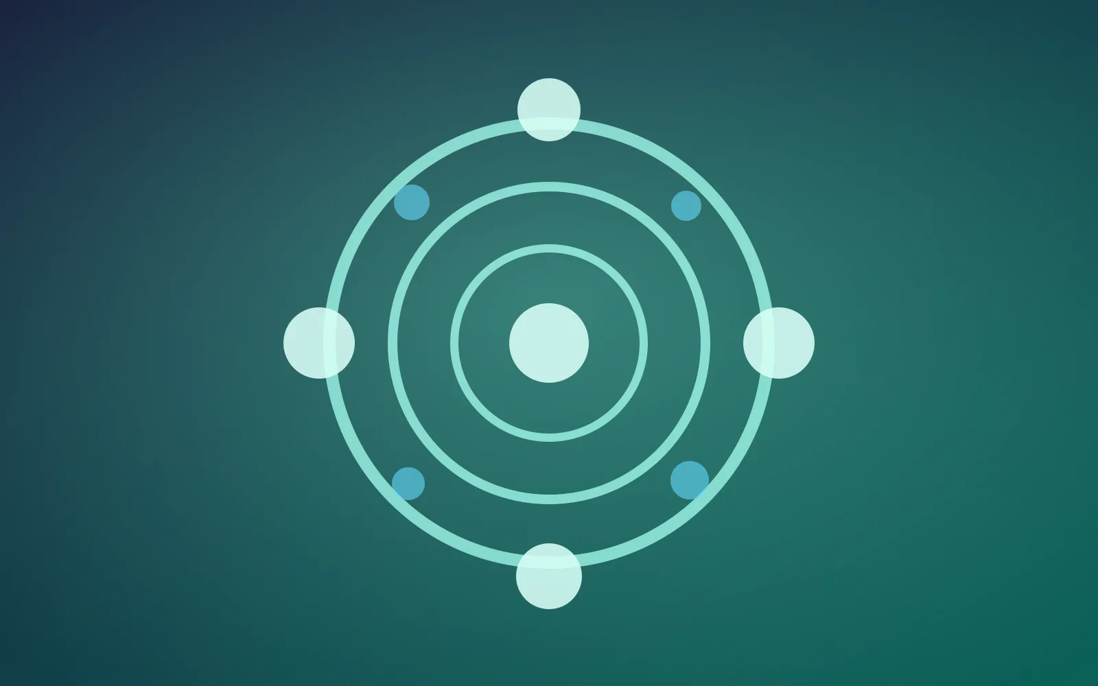 中心の小さな核を複数の同心円と周辺ノードが囲み、例外承認と継続監視を重ねる抽象図