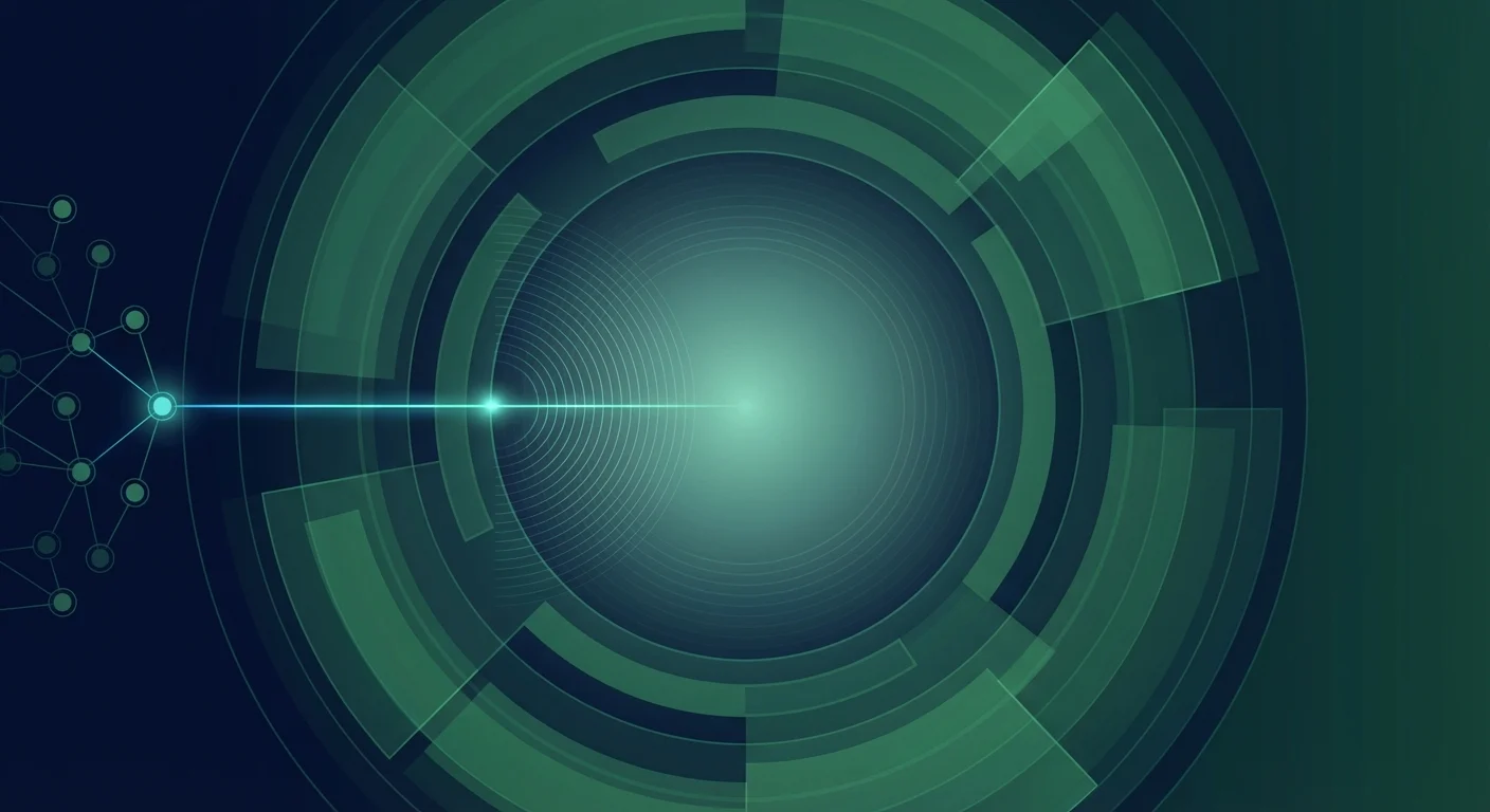 外部委託先側の一点から複数の境界レイヤーを越えて中心の認証・情報領域へ影響が届く様子を示した抽象図