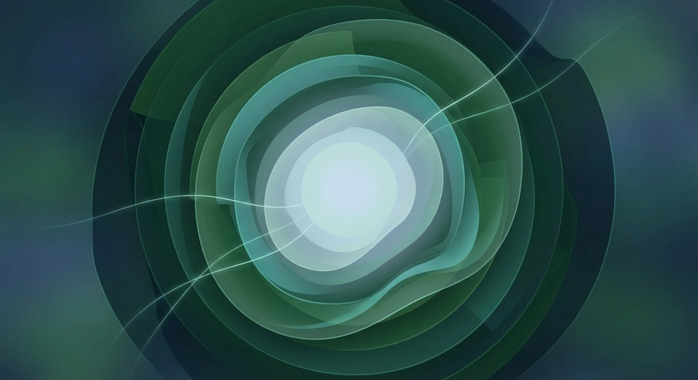 中心の情報領域の周囲に複数の統制レイヤーが段階的に重なり、再発防止と継続監督が締め直される抽象図