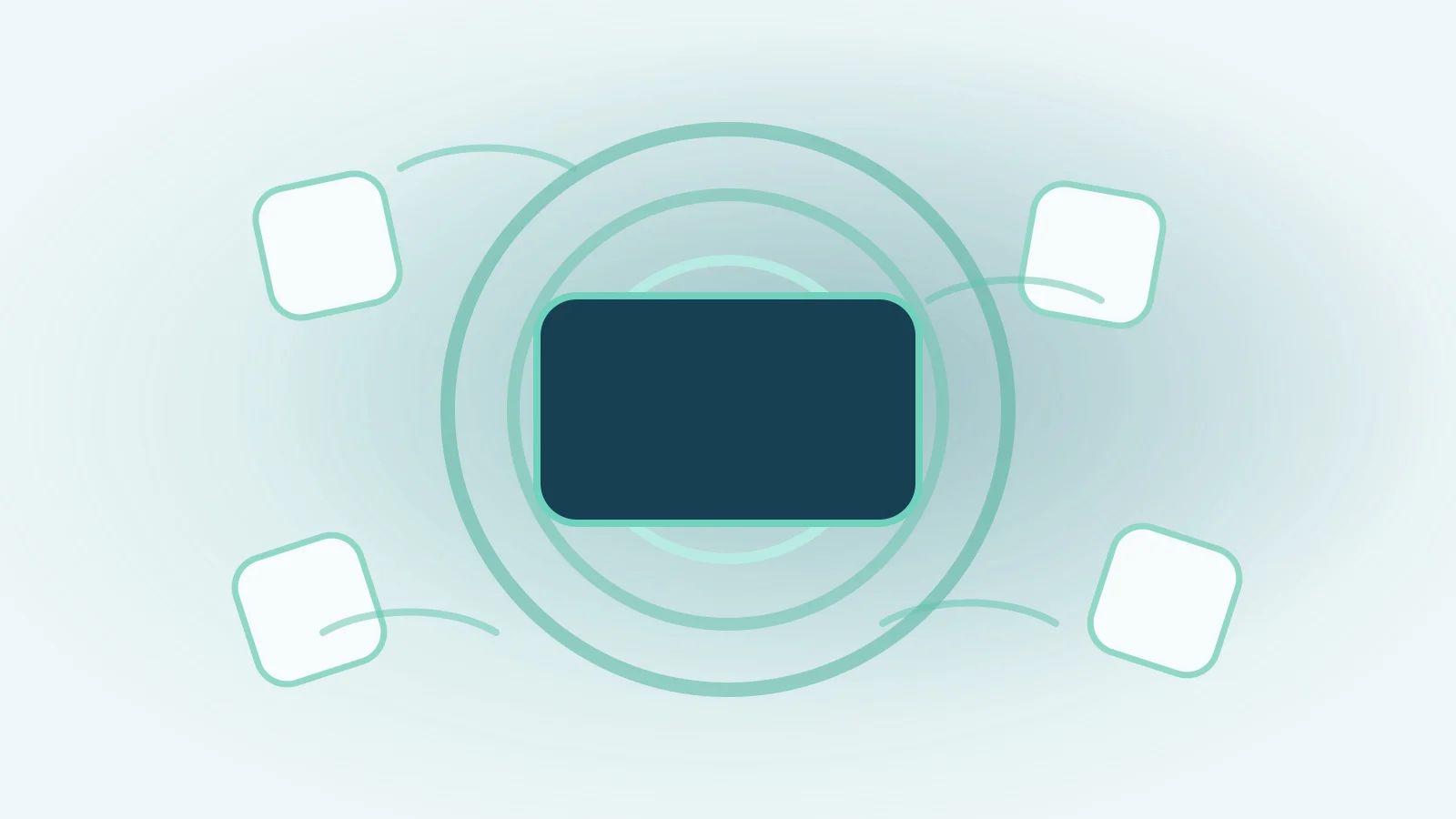 複数の円環が内側の業務基盤を包み、監視と制限の層が段階的に重なる様子を示す抽象図